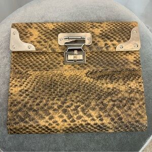 Tan brown snake print embossed iPad case gold-tone hardware